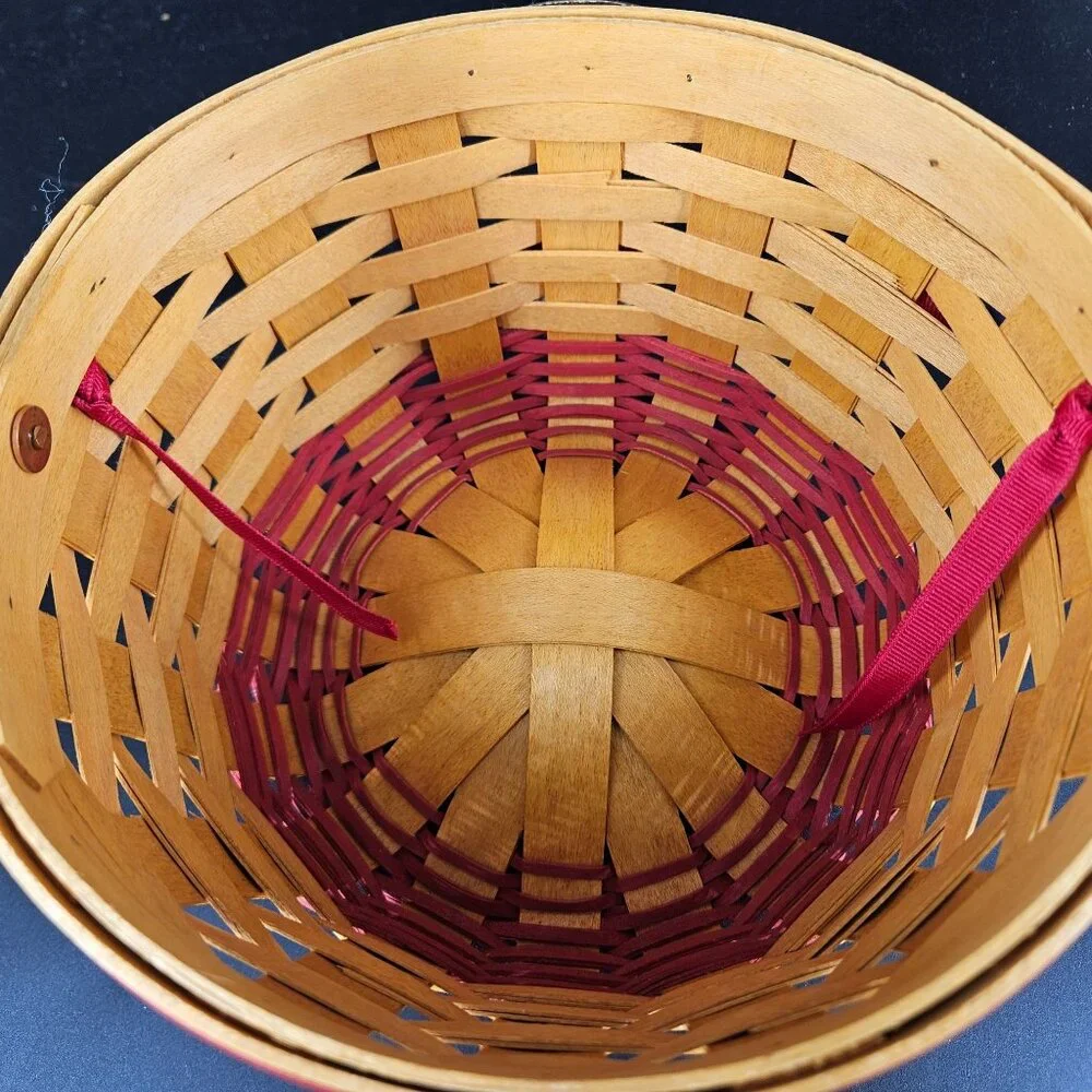 Longaberger 2002 Memories Round Wicker Basket Handle 53519 Patriotic Stars USA